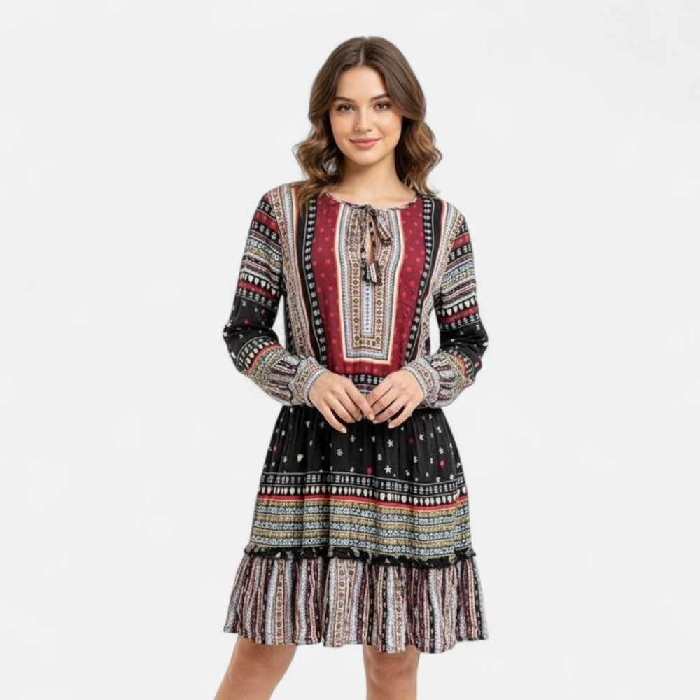 Hale Bob Black & Red Stars Boho Dress - Med